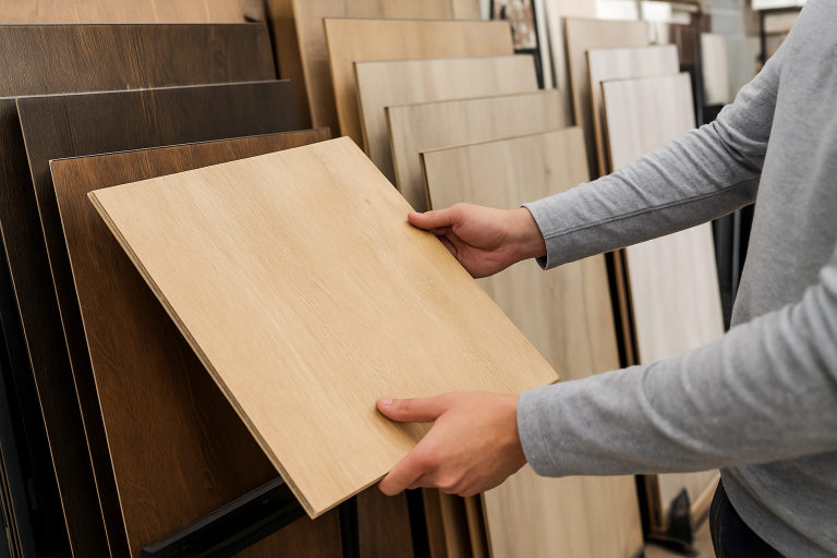 Where to Get the Best Deal on Flooring in Sioux Falls (And How to Make Sure It’s Actually a Good Deal) customer holding a sample of a hardwood flooring